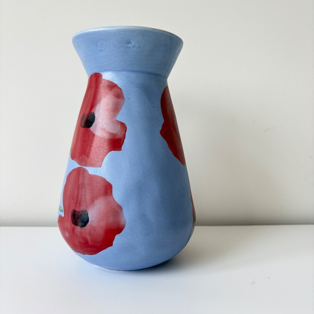 Anthropologie Benni Kury A Sunday Painter Ceramic Vase Poppy Floral 8.5in - Picture 3 of 9